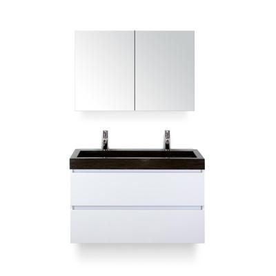 Maxx XL Badmeubelset 100 cm - Wit Hoogglans - Wastafel Lucca 2 kraangaten - met Spiegelkast