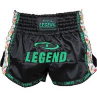 Legend Sports Kickboksshort Flower Dames Satijn Zwart/groen Mt Xs - thumbnail