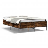 Bedframe bewerkt hout metaal gerookt eikenkleurig 140x190 cm - thumbnail