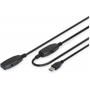 Digitus DA-73107 USB-kabel USB 3.2 Gen1 USB-A stekker, USB-A bus 20.00 m Zwart Afgeschermd, Afgeschermd (dubbel)