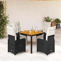 5-delige Bistroset met kussens poly rattan zwart - thumbnail