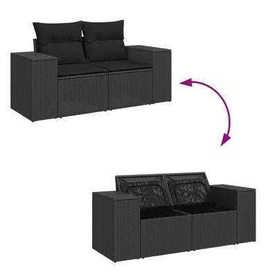 5-delige Loungeset met kussens poly rattan zwart - thumbnail