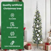VidaXL Kunstmatige slanke kerstboom met 150 led groen en wit 120 cm - thumbnail