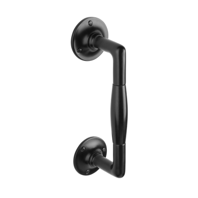 De Oude Deurklink Handgreep groot ronde rozetten - mat zwart