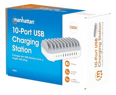 Manhattan 10-Port USB Power Delivery 120 W Laad- en managementsysteem Station IPhone ® 14, 14 Pro, 14 Pro Max, 13, 13 Pro, 13 Pro Max, 13 mini, SE 2022, X, XS,