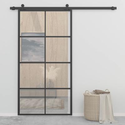 Schuifdeur 102,5x205 cm aluminium en ESG-glas zwart