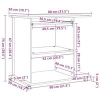 Computerbureau 80x50x75 cm bewerkt hout artisanaal eikenkleur - thumbnail