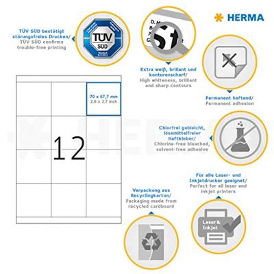 Etiket herma 4279 70x67.7mm premium wit 1200st | 14 stuks