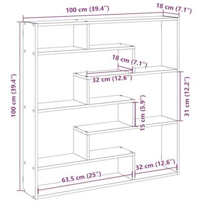 Wandschap kubus 7 vakken bewerkt hout bruin eikenkleur - thumbnail