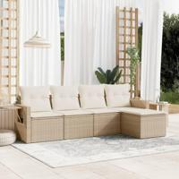 5-delige Loungeset met kussens poly rattan beige - thumbnail