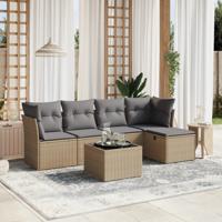 5-delige Loungeset met kussens poly rattan beige - thumbnail