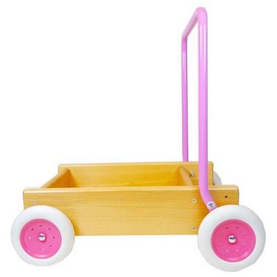 Van Bueren houten duwwagen met leren lopen stand naturel