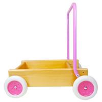 Van Bueren houten duwwagen met leren lopen stand naturel - thumbnail