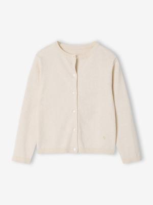 Meisjesvest Basics van fijn breisel gemêleerd beige Meisjesvest Basics van fijn breisel gemêleerd beige