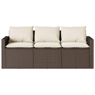 Tuinbank 3-zits met kussens poly rattan bruin Tuinbank 3-zits met kussens poly rattan bruin