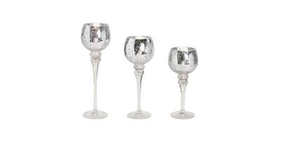 Windlichtset kelk crackle-effect zilver 30, 35, 40 cm x Ø13 cm van glas, set van 3