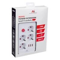 Maclean stekkerdoos, 4-polige verlengkabel + 3xUSB, 110-240V AC 50/60Hz, 2,1A max 2500W, 3m, wit, MCE393 W - thumbnail