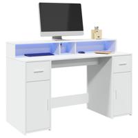 Bureau met LED-verlichting 140x55x91 cm bewerkt hout wit - thumbnail