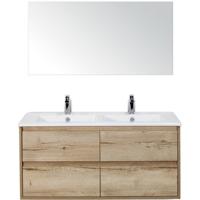Porto Badmeubelset 120 cm - 4 Laden Natuur Eiken - Keramische Wastafel Wit Slim met Spiegel - thumbnail