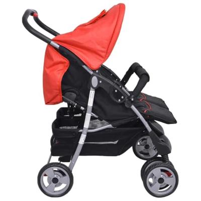 Tweelingkinderwagen staal rood en zwart Tweelingkinderwagen staal rood en zwart