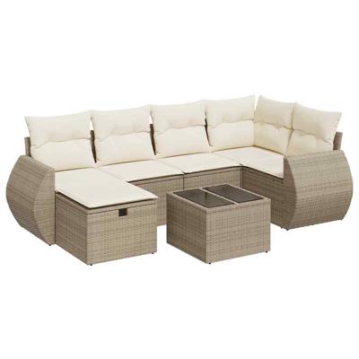 6-delige Loungeset met kussens poly rattan beige