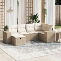 6-delige Loungeset met kussens poly rattan beige - thumbnail