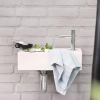 Fonteinset Differnz Force Keramiek 40x22x11.5 cm Wit Met Rechte Kraan Chroom - thumbnail