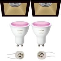 Pragmi Pollon Pro - Inbouw Vierkant - Mat Zwart/Goud - Verdiept - 82mm - Philips Hue - LED Spot Set GU10 - White and Color Ambiance - Bluetooth - thumbnail