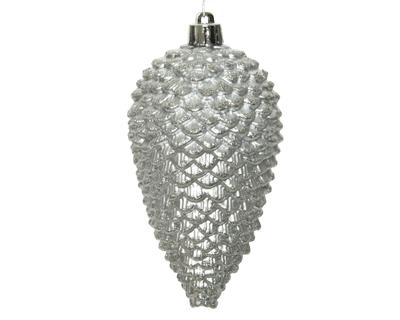 4 Dennenappels plastic glitter hang 12x7cm zilver KSD - Ksd