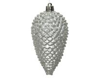 4 Dennenappels plastic glitter hang 12x7cm zilver KSD - Ksd - thumbnail