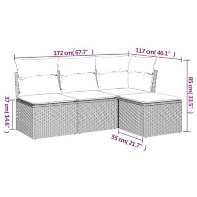 4-delige Loungeset met kussens poly rattan bruin