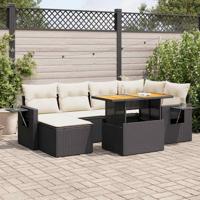 7-delige Loungeset met kussens poly rattan zwart - thumbnail