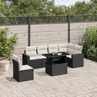 7-delige Loungeset met kussens poly rattan zwart - thumbnail