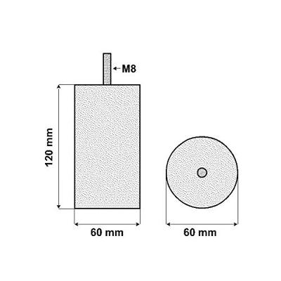 Stalen meubelpoot rvs look rond ø 6 cm en hoogte 12 cm (M8)