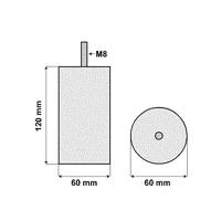 Stalen meubelpoot rvs look rond ø 6 cm en hoogte 12 cm (M8) - thumbnail