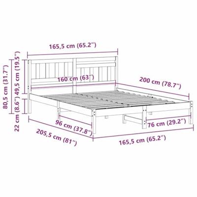 Bedframe met hoofdeinde Wit 160 x 200 cm Massief grenenhout Bedframe met hoofdeinde Wit 160 x 200 cm Massief grenenhout