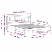 Bedframe met hoofdeinde Wit 160 x 200 cm Massief grenenhout - thumbnail