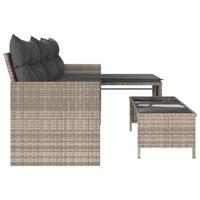 Tuinbank met tafel en kussens L-vormig poly rattan lichtgrijs - thumbnail