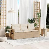 3-delige Loungeset met kussens poly rattan beige - thumbnail