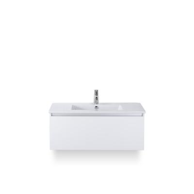 Frozen Badmeubelset 100 cm - Greeplijst in kleur - Wit Hoogglans - Keramische Wastafel Wit 1 kraangat