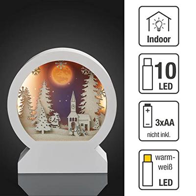 Hellum 522907 LED-decor Winterse kerk en kerstman Warmwit LED Wit Indirect licht, 3D-effect