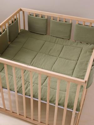 Effen stootrand van katoengaas olijf Effen stootrand van katoengaas olijf