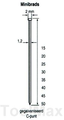Dutack 1.2mm minibrads | 15mm | 5000 stuks - 5134028 Dutack 1.2mm minibrads | 15mm | 5000 stuks - 5134028
