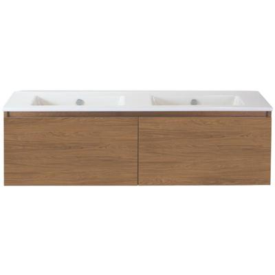 Frozen Badmeubelset 140 cm - Greeplijst in Kleur - Honey - Keramische Wastafel Wit Zonder Kraangat
