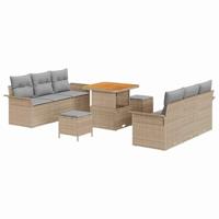 Tuinbankenset met kussen 9 pcs Beige poly rattan - thumbnail