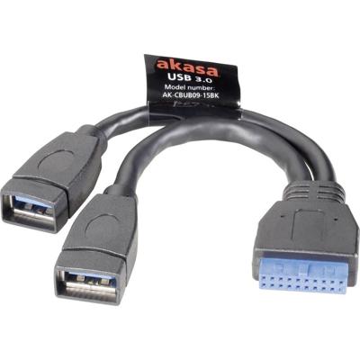 Akasa AK-CBUB09-15BK USB-kabel USB 3.2 Gen1 Shrouded header 19-polig, USB-A bus 0.15 m Zwart Vergulde steekcontacten, UL gecertificeerd
