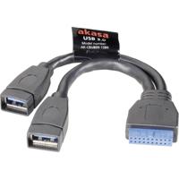Akasa AK-CBUB09-15BK USB-kabel USB 3.2 Gen1 (USB 3.0 / USB 3.1 Gen1) Shrouded header 19-polig, USB-A bus 0.15 m Zwart Vergulde steekcontacten, UL gecertificeerd - thumbnail
