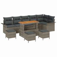 Tuinbankenset met kussen 10 pcs Grijs poly rattan - thumbnail