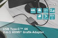 Digitus DA-70828 HDMI / USB-C Adapter [1x USB-C - 2x HDMI-bus] Zwart Afgeschermd, Rond 0.18 m - thumbnail
