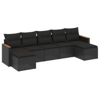 7-delige Loungeset met kussens poly rattan zwart - thumbnail